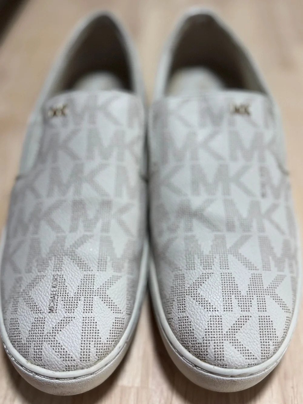 Michael Kors White MK Monogram Slip-On Loafers